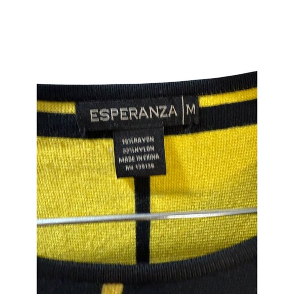 Esperanza Black & Yellow Windowpane Long Sleeve A-Line Dress Womens Medium Rayon - Picture 6 of 6